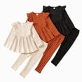 thumbnail image 1 of WXFAZCVU Girls Clothes Set 3 Pack Long Sleeve Ruffle Top and Pants Fashion Fall Outfits Size 6-7 Years, 1 of 5