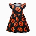 thumbnail image 1 of WXFAZCVU Girls Dresses Halloween Pumpkin Print Ruffle Sleeve Round Neck Fall Party Dresses Size 4-5 Years, 1 of 4
