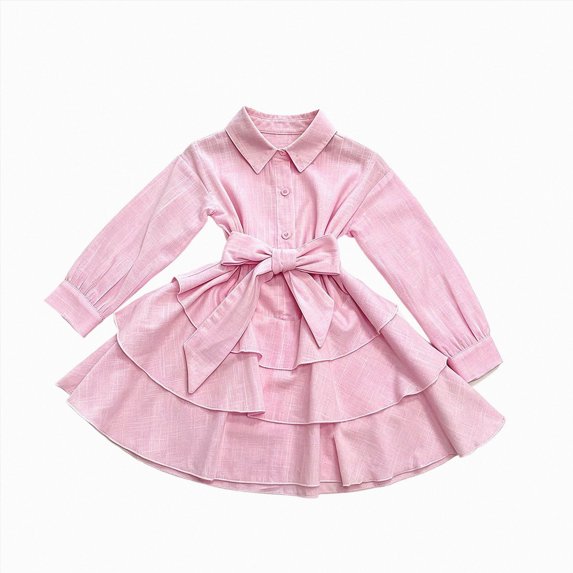 WXFAZCVU Girls Dresses Lapel Long Sleeved Button Down Shirt Dress Back to School Outfits Size 2-3 Years