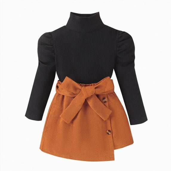 WXFAZCVU Girls Fall Outfits Knit Long Sleeve Tops Button Skirts and Belt Trendy Clothing Set Size 1-2 Years