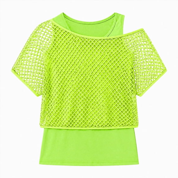 WXFAZCVU Girls Fashion Tops Mesh Shirt with Tank Top Summer Clothes Kids Trendy Going Out Size 6-7 Years