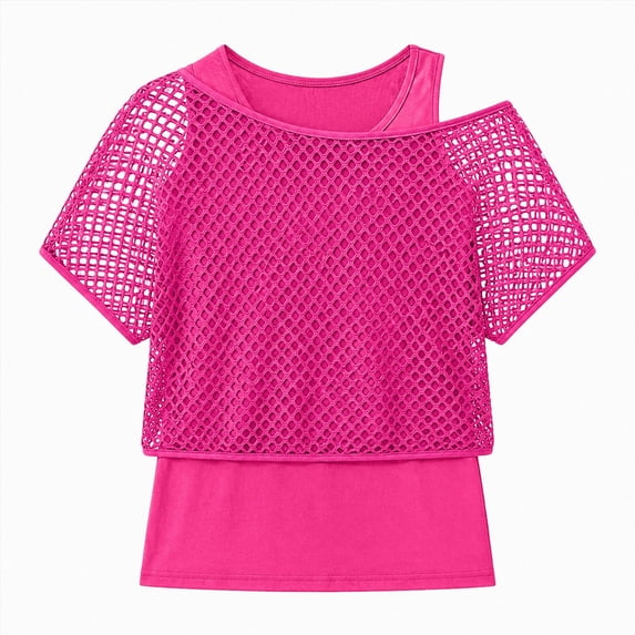 WXFAZCVU Girls Fashion Tops Mesh Shirt with Tank Top Summer Clothes Kids Trendy Going Out Size 8-9 Years