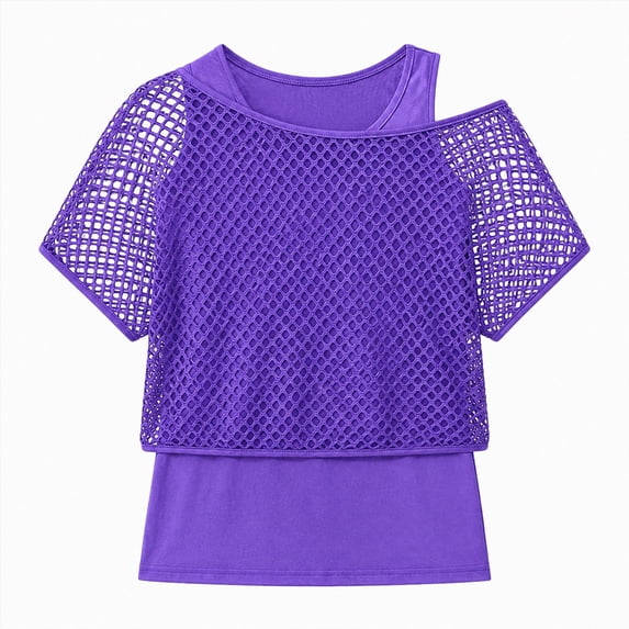 WXFAZCVU Girls Fashion Tops Mesh Shirt with Tank Top Summer Clothes Kids Trendy Going Out Size 8-9 Years