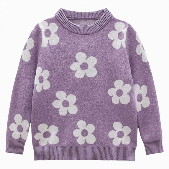 WXFAZCVU Girls Flower Sweater Crewneck Pullover Long Sleeve Kids Fall Fashion Clothing Size 18-24 Months