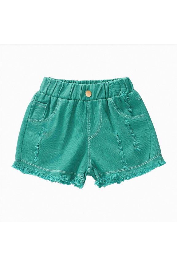 Girls Jean Shorts Summer Trendy Ripped Denim Shorts High Waist Straight Leg Clothes Size 3-4 Years