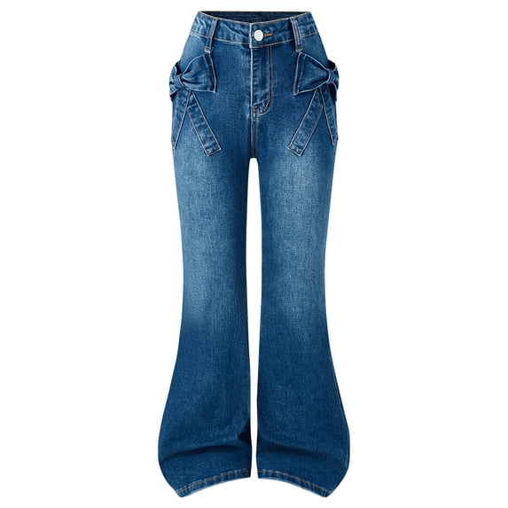 WXFAZCVU Girls Jeans Bow Flare Pants Bell Bottom Denim Trousers Fashion Clothes Going Out Size 9-10 Years