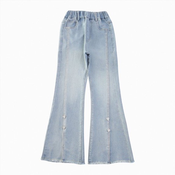 WXFAZCVU Girls Jeans Fashionable High Waisted Flared Pants Versatile Denim Trousers Going Out Size 11-12 Years