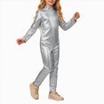 thumbnail image 1 of WXFAZCVU Girls Jumpsuit Crewneck Long Sleeve Shiny Romper Kids Slim Fit Bodysuit Trendy Clothes Size 5-6 Years, 1 of 4