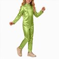 thumbnail image 1 of WXFAZCVU Girls Jumpsuit Crewneck Long Sleeve Shiny Romper Kids Slim Fit Bodysuit Trendy Clothes Size 7-8 Years, 1 of 4