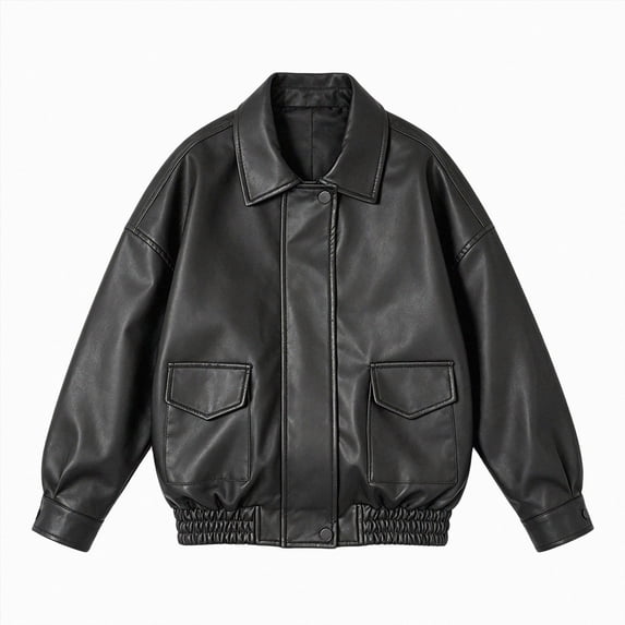 WXFAZCVU Girls' Leather Jacket Lapel Button Down Long Sleeve Lightweight Trendy Streetwear Size 11-12 Years