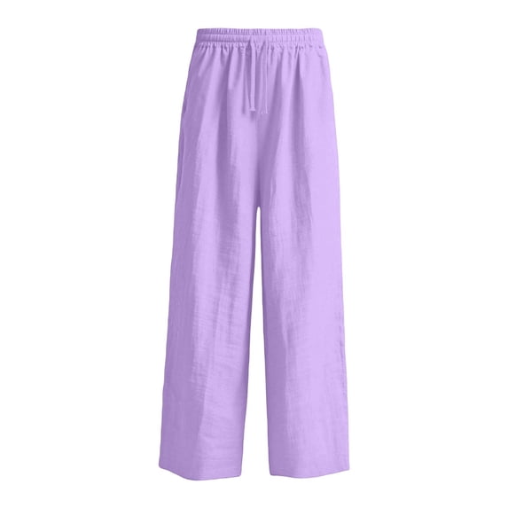 WXFAZCVU Girls Linen Pants Elastic Wide Leg Pants Summer Straight Trousers with Pockets Size 13-14 Years