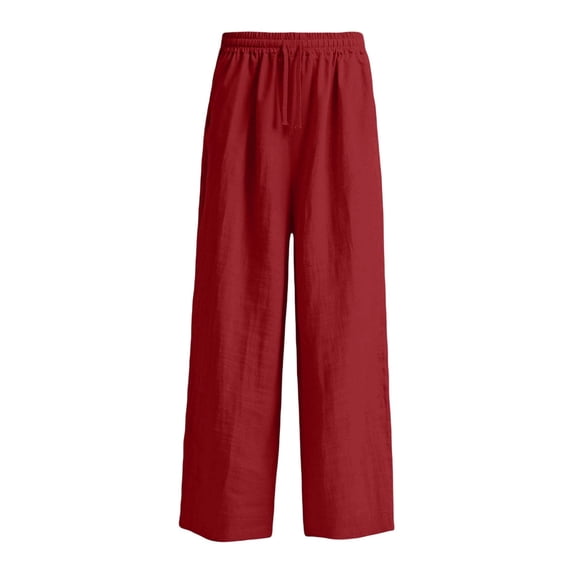 WXFAZCVU Girls Linen Pants Elastic Wide Leg Pants Summer Straight Trousers with Pockets Size 13-14 Years