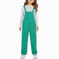 thumbnail image 1 of WXFAZCVU Girls' Overalls Wide Strap Jumpsuits Loose Rompers Straight Leg Pants with Pockets Size 1-2 Years, 1 of 3
