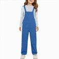 thumbnail image 1 of WXFAZCVU Girls' Overalls Wide Strap Jumpsuits Loose Rompers Straight Leg Pants with Pockets Size 9-10 Years, 1 of 3