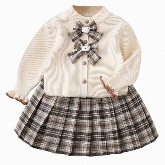WXFAZCVU Girls School Outfits Button Down Long Sleeve Top and Skirts Set Fall Fashion Clothes Size 6-7 Years