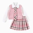 thumbnail image 1 of WXFAZCVU Girls School Outfits Dress Shirt Knitted Sleeveless Jacket Skirts with Bow Tie Set Size 8 Years, 1 of 4