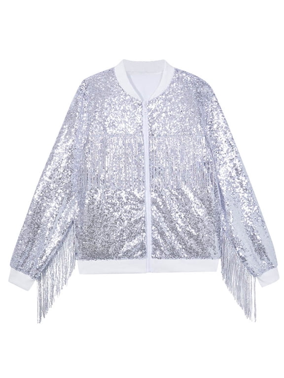 Girls Sequin Jacket Kids Toddler Glitter Shiny Zip Up Metallic Coat Trendy Outwear Size 12-14 Years