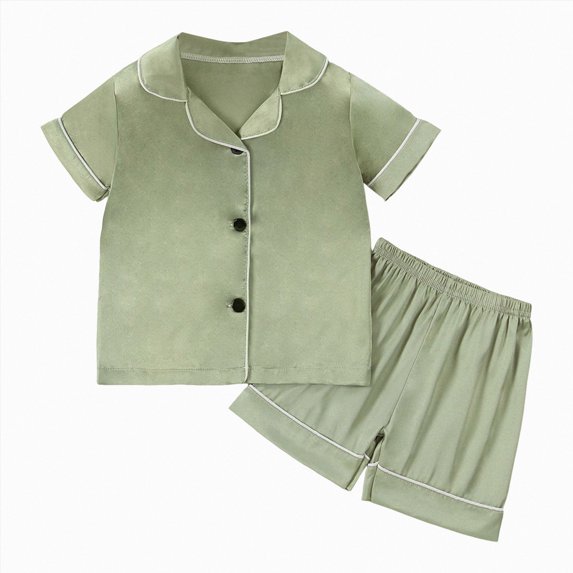 WXFAZCVU Girls' Short Sleeve Pajama Set Button Down Shirt and Shorts Soft Kids Sleepwear Size 5-6 Years
