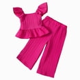 thumbnail image 1 of WXFAZCVU Girls Summer Outfits Ruffle Short Sleeved Top and Wide Leg Pants Kids Clothing Set Size 90, 1 of 4