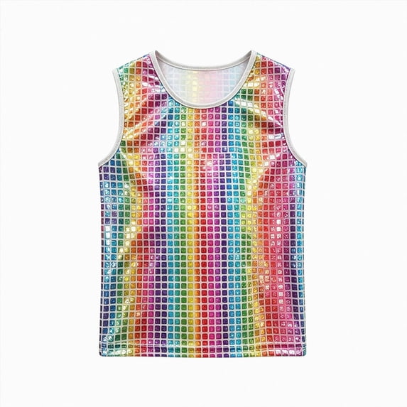 WXFAZCVU Girls Tank Tops Summer Sequin Shirts Crewneck Sleeveless Blouse for Evening Party Size 11-14 Years