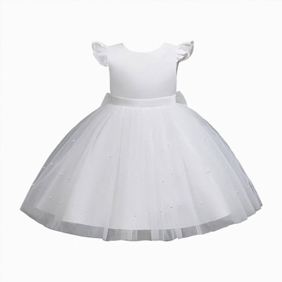 WXFAZCVU Girls Wedding Guest Dress Pearl Flower Dress Kids Princess Birthday Party Dresses Size 2-3 Years