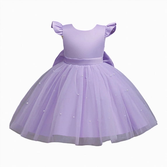 WXFAZCVU Girls Wedding Guest Dress Pearl Flower Dress Kids Princess Birthday Party Dresses Size 3-4 Years