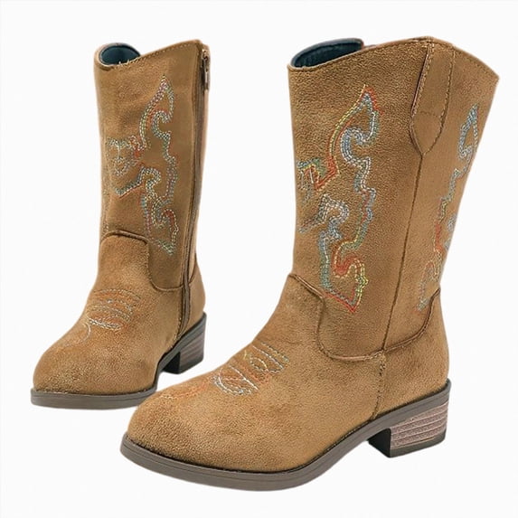 WXFAZCVU Girls Western Boots Embroidered Cowgirl Boots with Side Zipper, Riding Boots Going Out Size 12.5