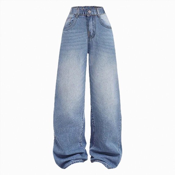 WXFAZCVU Girls Wide Leg Jeans Soft Elastic Denim Pants High Waisted Kids Trousers Streetwear Size 120