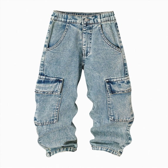 WXFAZCVU Jeans for Boys Elastic Waist Denim Pants with Pockets School Trendy Streetwear Size 5-6 Years