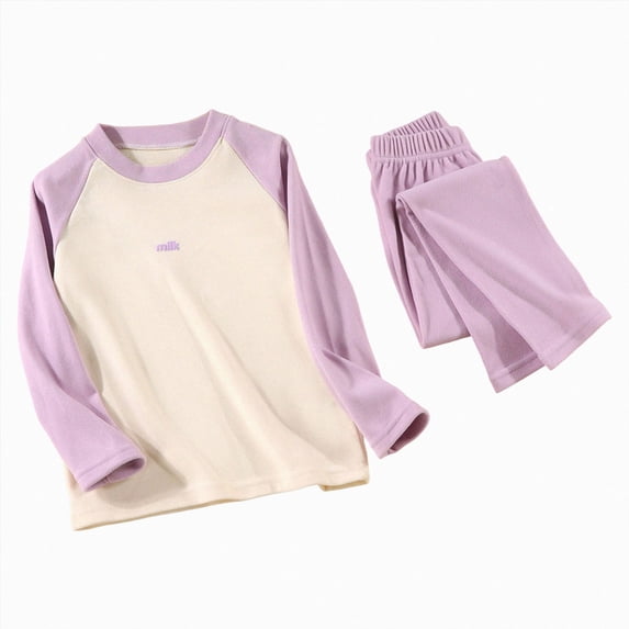 WXFAZCVU Pajamas for Girls Warm Fleece Lined Underwear Set Long Sleeve Shirt and Pants Outfits Size 3-4Years