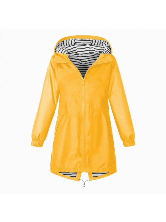 Rain Jacket for Girls Lightweight Hooded Raincoat Kids Travel Outdoor Going Out Size 11-12 Years