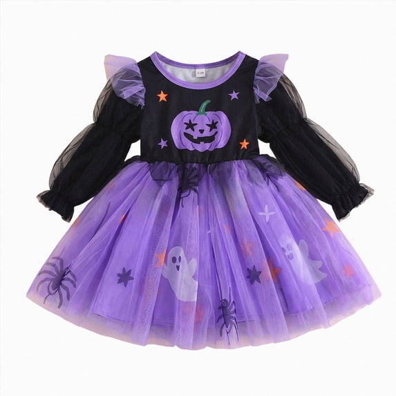 WXFAZCVU Toddler Girl Halloween Dress Crewneck Ruffle Long Sleeve Tutu Dresses Going Out Size 3-4 Years
