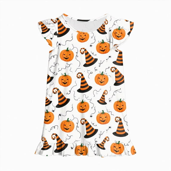 WXFAZCVU Toddler Girls Nightdress Halloween Graphic Print Sleepwear Short Sleeve Pajamas Dress Size 4-5 Years