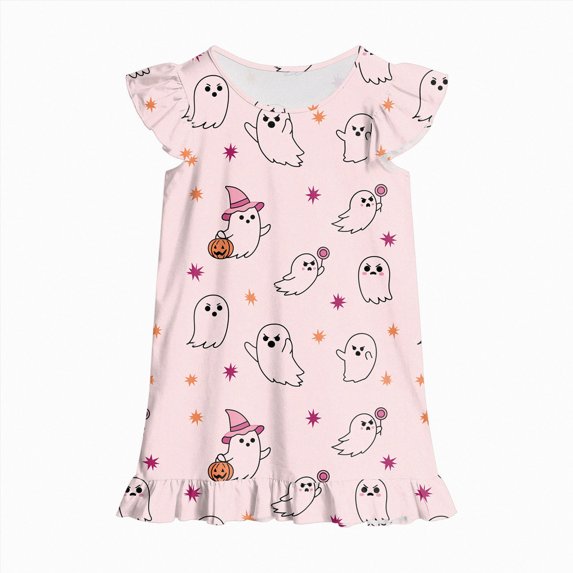 WXFAZCVU Toddler Girls Nightdress Halloween Graphic Print Sleepwear Short Sleeve Pajamas Dress Size 5-6 Years