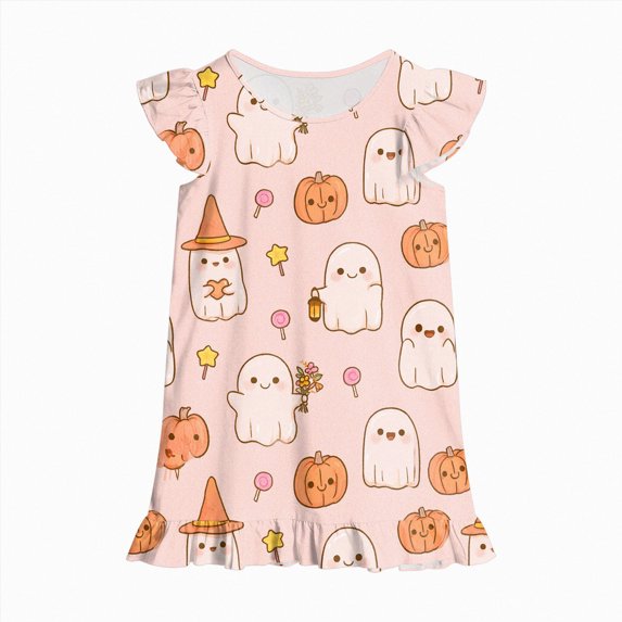 WXFAZCVU Toddler Girls Nightdress Halloween Graphic Print Sleepwear Short Sleeve Pajamas Dress Size 6-7 Years
