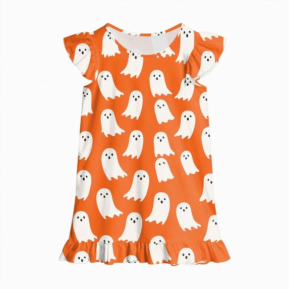 WXFAZCVU Toddler Girls Nightdress Halloween Graphic Print Sleepwear Short Sleeve Pajamas Dress Size 7-8 Years