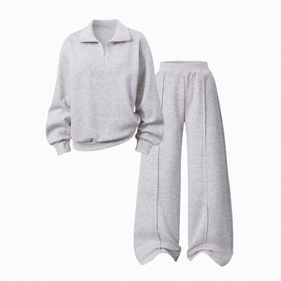 WXFAZCVU Tween Girls Clothes Long Sleeve Zip-Up Sweatshirt Wide Leg Pants 2 Piece Outfit Set Size 16 Years