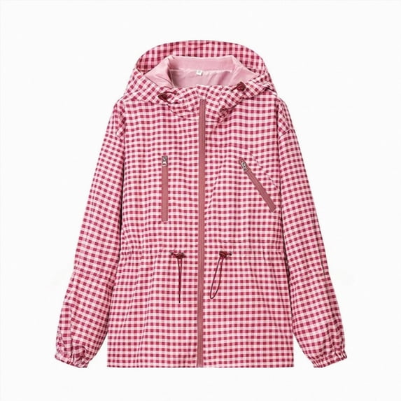 WXFAZCVU Women's Zip Up Hooded Rain Jacket Outdoor Going Out Raincoat Windbreaker with Pockets Size 3XL