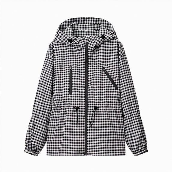 WXFAZCVU Women's Zip Up Hooded Rain Jacket Outdoor Going Out Raincoat Windbreaker with Pockets Size L
