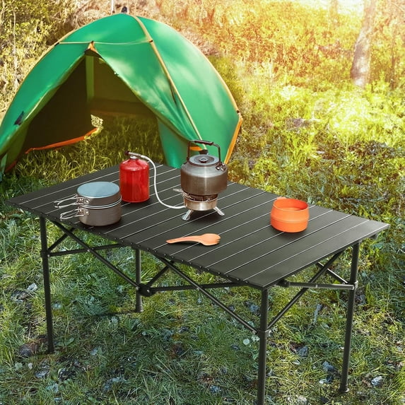 WXIAOLIN Folding Camping Table with Roll-Up Tabletop, 37.4 x 21.7 x 20 ...
