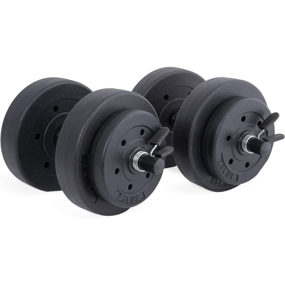 WXIAOLIN Pair 40 lb Adjustable Vinyl Dumbbell Set, Steel Bars & Spring Collars, Cement Plates. Fit for beginner to advanced full-body home strength training