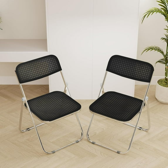 WXJHL 2 Pack Plastic Folding Chair Foldable Portable Plastic Chair,Outdoor Indoor Portable Party Chairs,Stackable Commercial Seats with Steel,300-Pound Capacity,Black