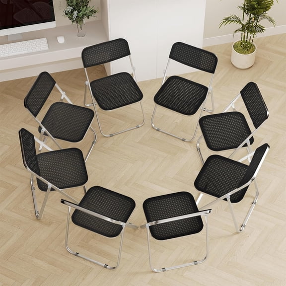 WXJHL 8 Pack Plastic Folding Chair Foldable Portable Plastic Chair,Outdoor Indoor Portable Party Chairs,Stackable Commercial Seats with Steel,300-Pound Capacity,Black