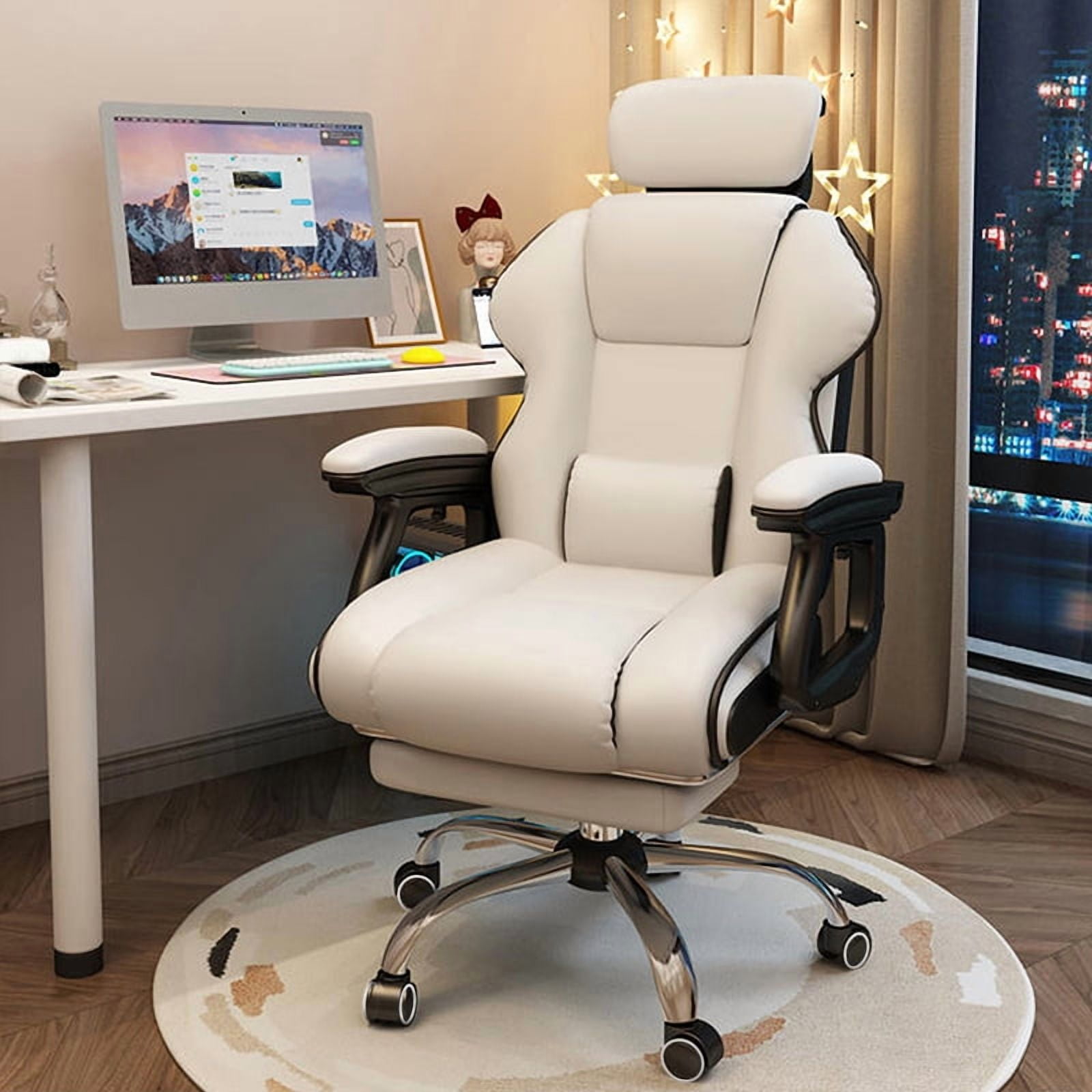 WXJHL Executive Computer Chair Home Office Desk Chair,Adjustable Angle, Ergonomic Adjustable Height PU Leather Chairs with Cushions Armrest for Long Time Seating-High Office Chair （White-Black）