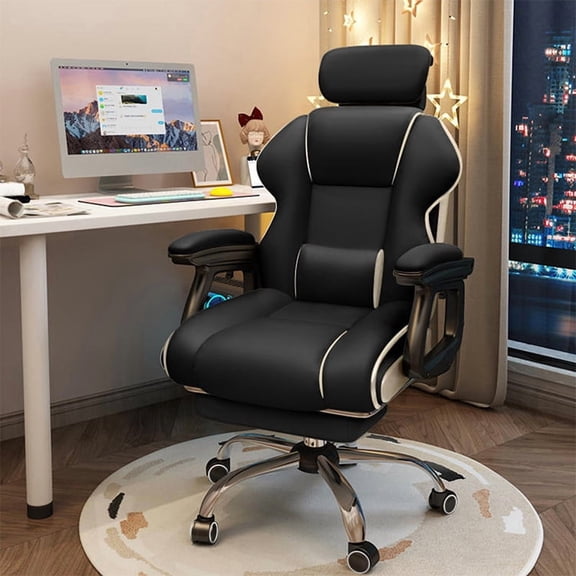 WXJHL Executive Computer Chair Home Office Desk Chair,Adjustable Angle, Ergonomic Adjustable Height PU Leather Chairs with Cushions Armrest for Long Time Seating-High Office Chair （Black）