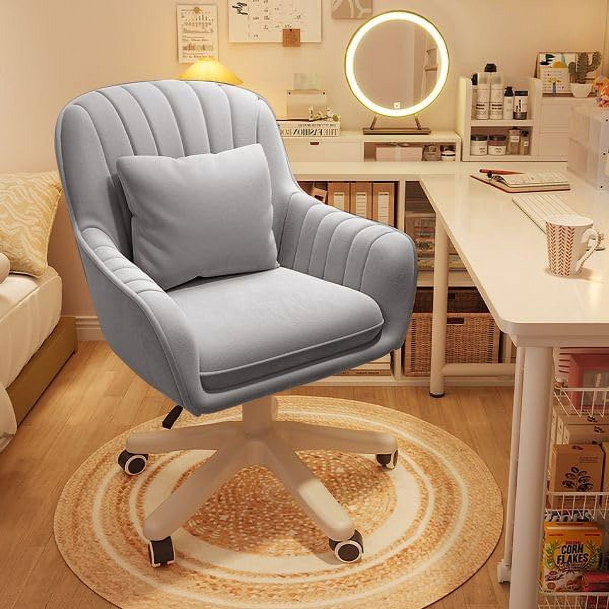 WXJHL Home Office Chair Computer Chair with Mid-Back Upholstered Modern Tufted Computer Task Chair Swivel Height Adjustable Velvet Accent Chair.（Grey）