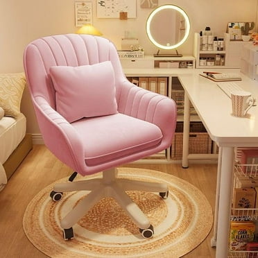 WXJHL Home Office Chair Computer Chair with Mid-Back Upholstered Modern Tufted Computer Task Chair Swivel Height Adjustable Velvet Accent Chair.（Pink）