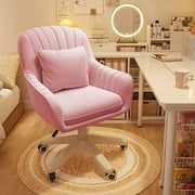 WXJHL Home Office Chair Computer Chair with Mid-Back Upholstered Modern Tufted Computer Task Chair Swivel Height Adjustable Velvet Accent Chair. Pink