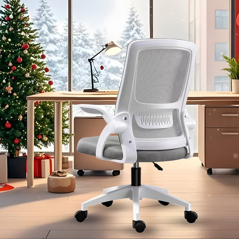 WXJHL Home Office Chair Ergonomic Desk Chair Breathable Mesh Chair High Back Desk Chair with Adjustable Height,Swivel Chair with Flip-Up Arms and Lumbar Support (Gray)