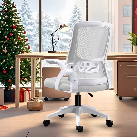 WXJHL Home Office Chair Ergonomic Desk Chair Breathable Mesh Chair High Back Desk Chair with Adjustable Height,Swivel Chair with Flip-Up Arms and Lumbar Support (White)